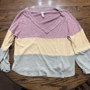 Bibi Stacey Color Block V-neck Sweater Women's XL